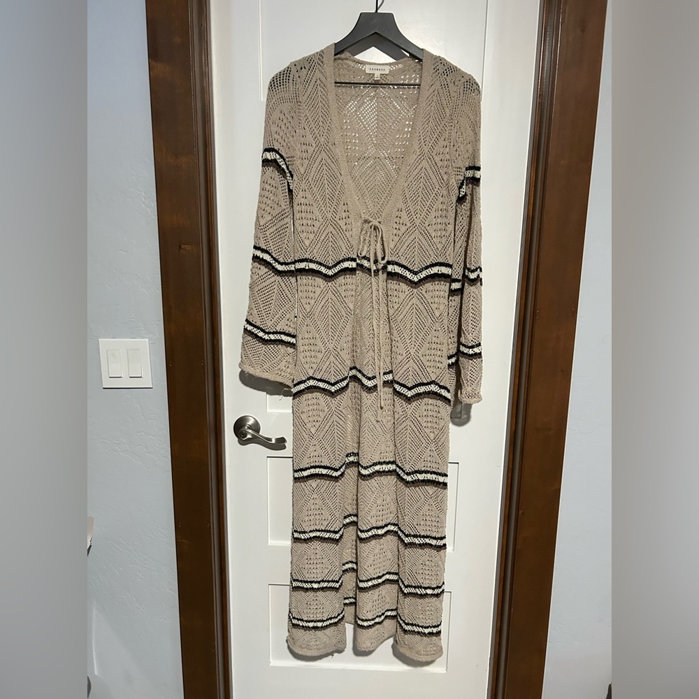 Promesa Diamond Days Striped Crochet Duster Cardigan Size Small View 2